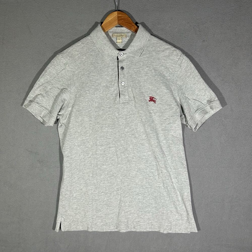 Burberry Brit Size M Gray Nova Check Plaquet Red Horseman Cotton Polo Shirt